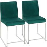 High Back Fuji Dining Chair in Green Velvet & Brushed Stainless (Set of 2)